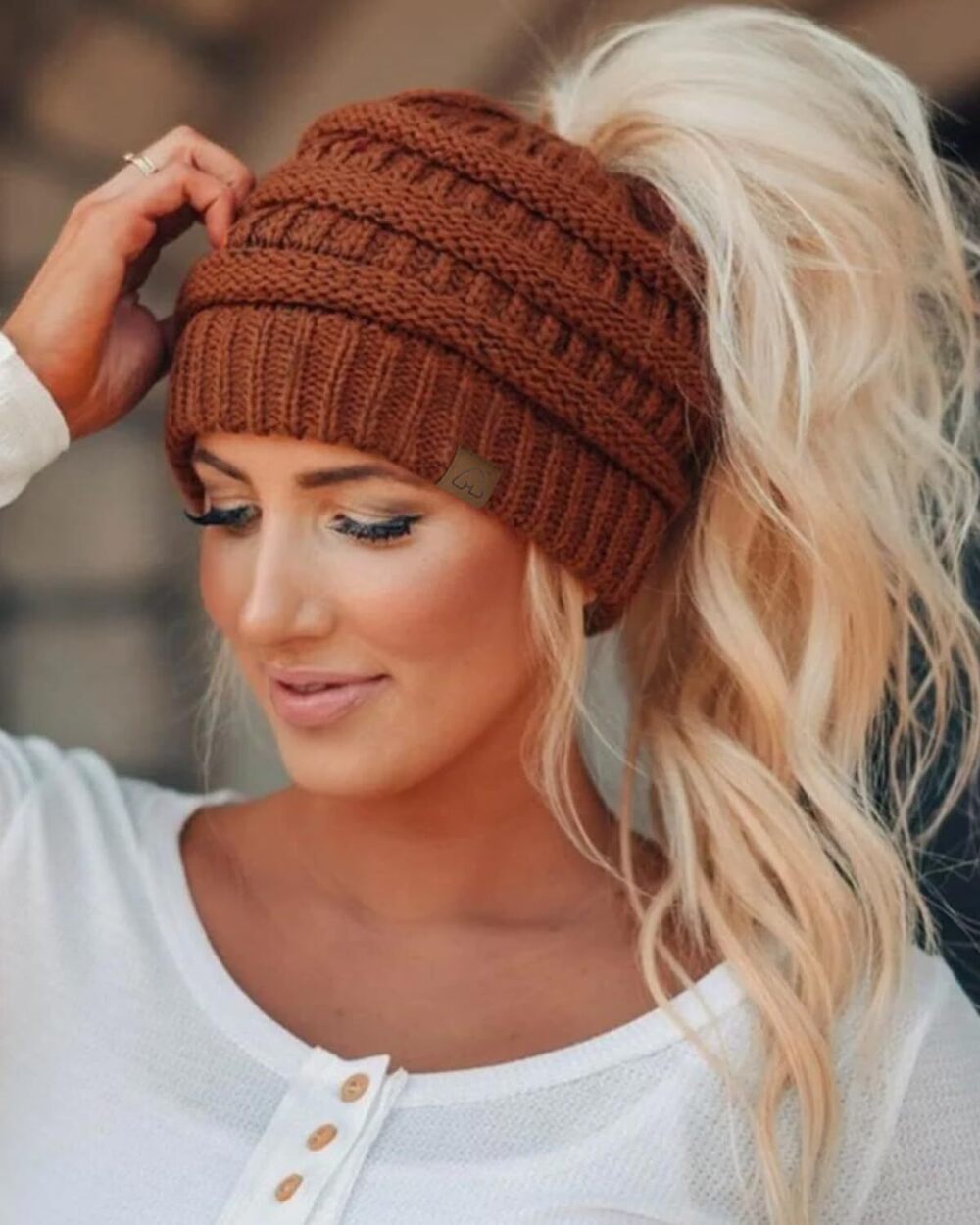 4121 Satin Lined Beanie Hat Silk Lined Winter Hat for Curly Hair Ponytail - Picture 7 of 7